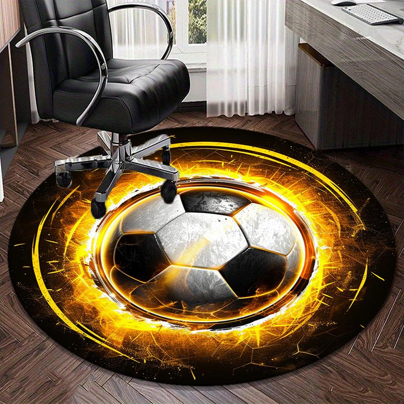 Soccer Ball Artwork Round Carpet Chair Cushion Round Entryway Rug, Soft Round Rugs for Living Room, Bedroom, Circle Carpet Decor Gifts