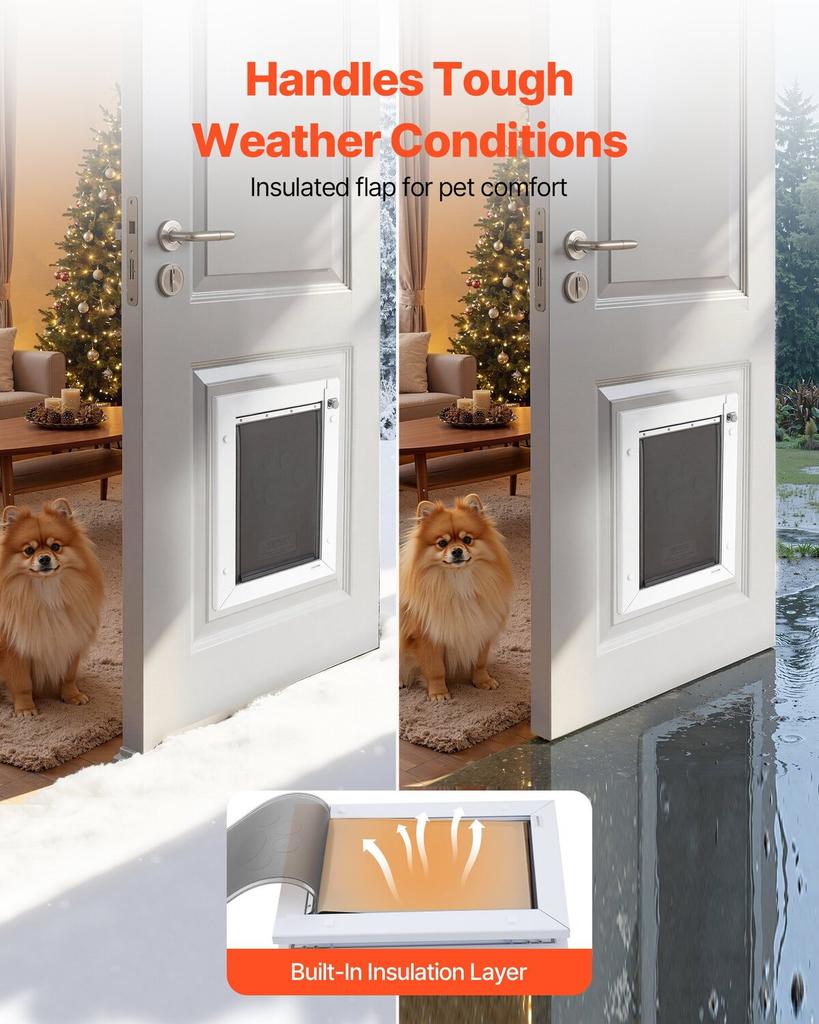 Pet Door, Medium, with Three Magnetic Flaps and Metal Frame, Strong and Weatherproof Dog Door for Interior and Exterior Doors, Easy to Install, Easy