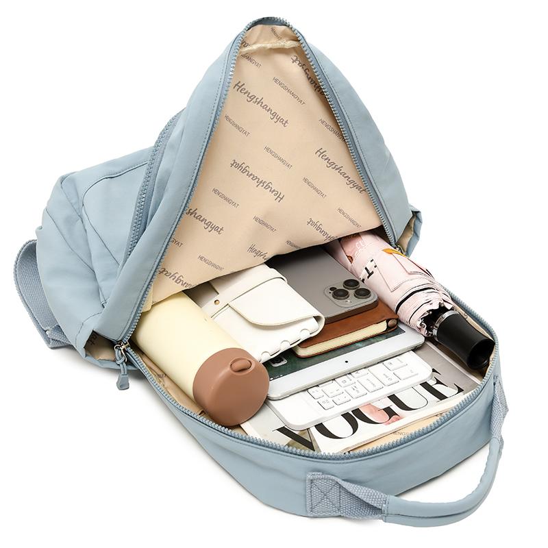 Women's Backpack Solid Color Nylon Backpack Large Capacity Water-repellent Student Schoolbag
