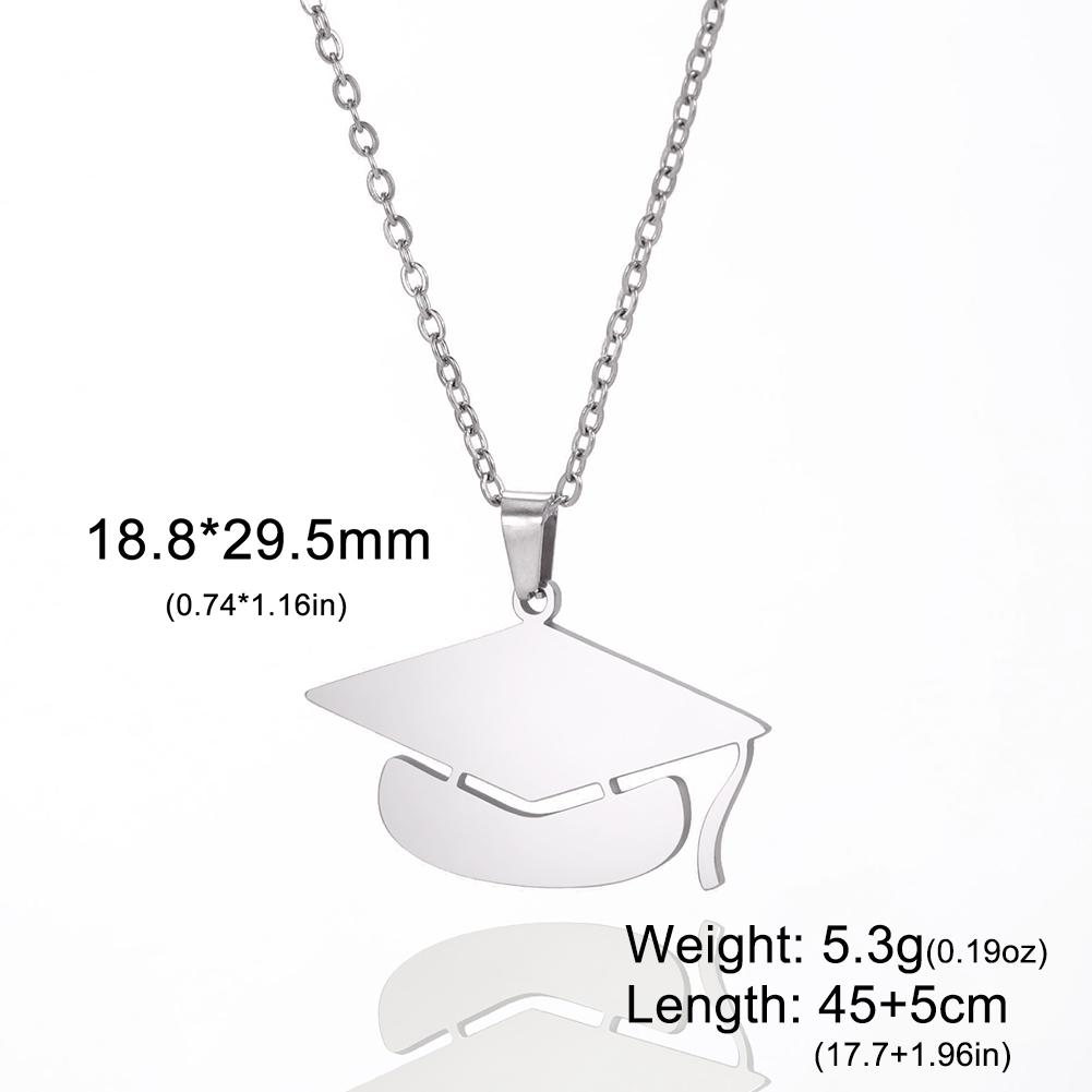 Lucktune Graduate Hat Pendant Necklace Stainless Steel Women Men Bachelor Cap Necklace School Graduation Jewelry Students Gift