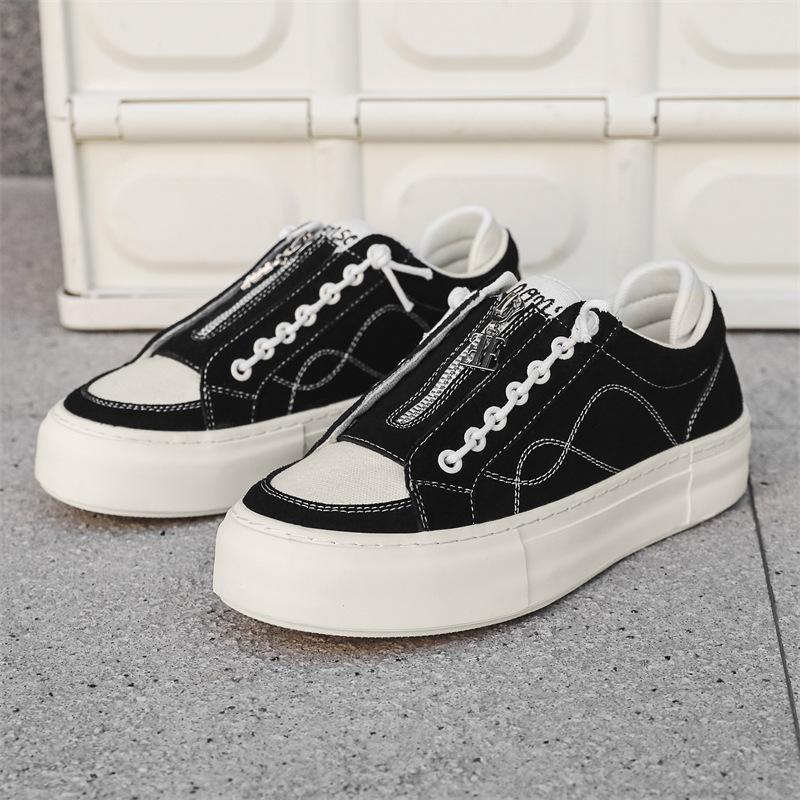 

Мужские парусиновые туфли 2025 года, весна, черные, с одной педалью, модная мягкая подошва, универсальные, дышащие, повседневные, с ремешком-молнией, на толстой подошве 38