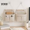 Dorm Room Essentials for Students Wall Hanging Storage Bag with 3 Pockets, Cotton And Linen Waterproof Organizer Bedroom Pouch, Over The Door