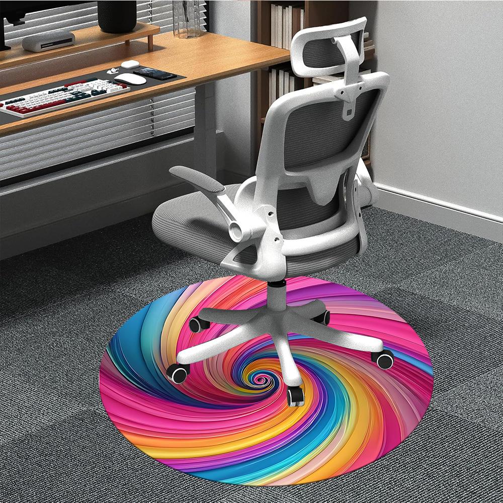 1pc Colorful Swirl Pattern Chair Carpet for Office, Round Non-Slip Durable Large Size Office Carpet, Suitable for Office, Beautiful Decoration