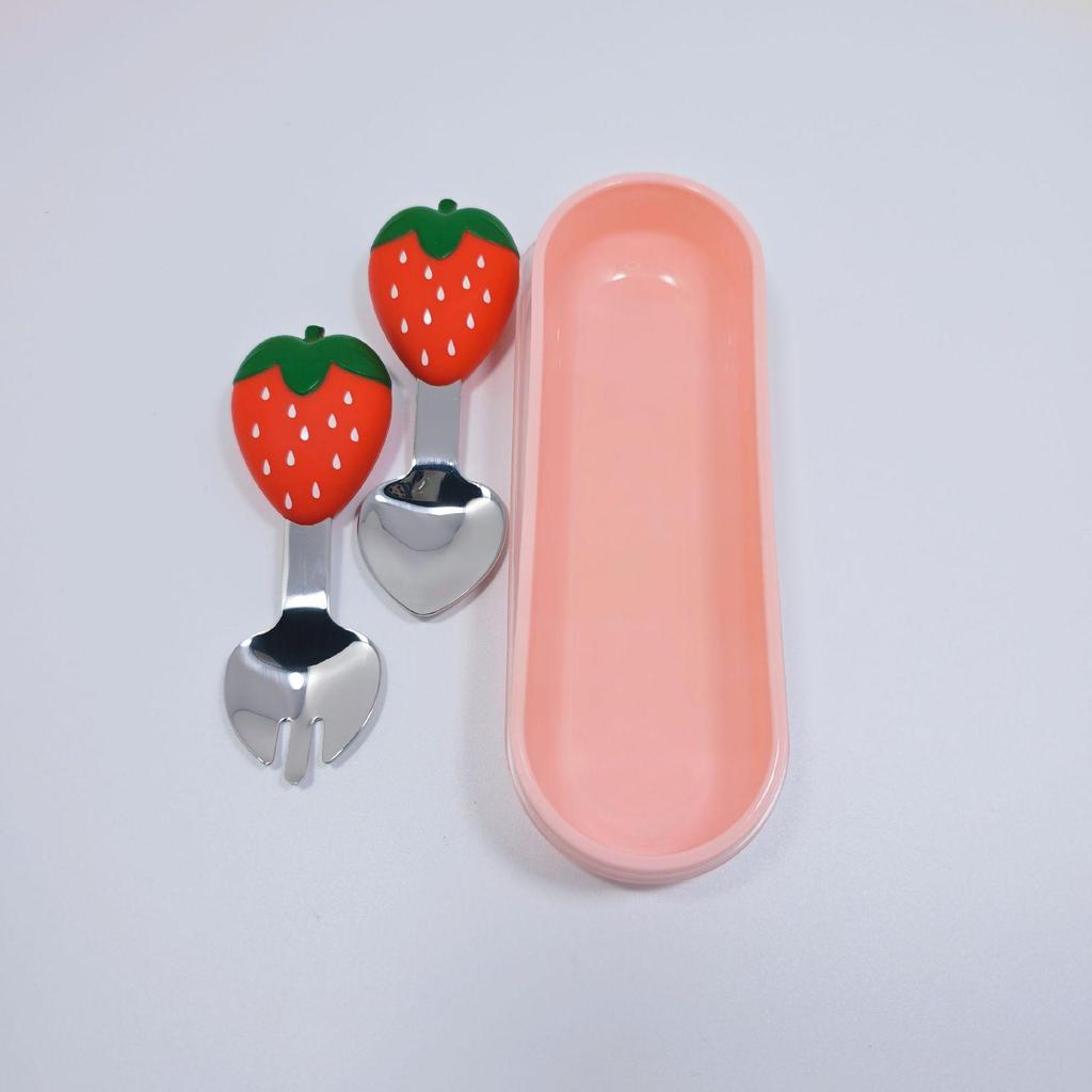Set di stoviglie per bambini con cartoni animati: Forchetta in Acciaio Inossidabile 304 e Cucchiaio a Manico Corto per l'Allenamento all'Autoalimentazione del Bambino