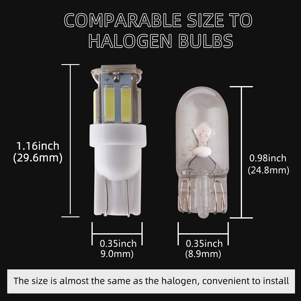 Grandview T10 194 168 921 W5W White LED Interior Lights Bulb Car Replacement Lights Truck License Plate Front Rear Sidemarker Light Dome Map LED