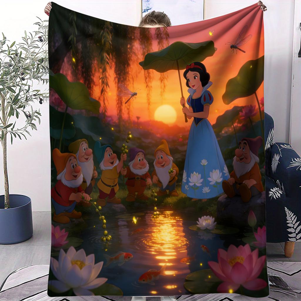 Snow White and the Seven Dwarfs in the Lotus Pond Wonderland Print Blanket Suitable for Sofa Bed Travel Camping Office