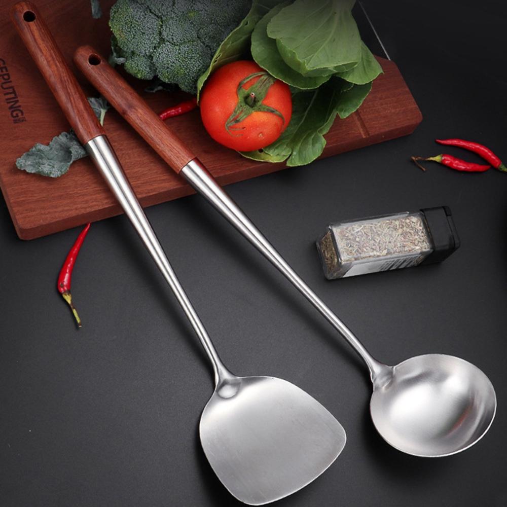 Wooden Handle Cooking Tools Kitchen Utensils Turner Wok Cookware Ladle Skimmer Spoon