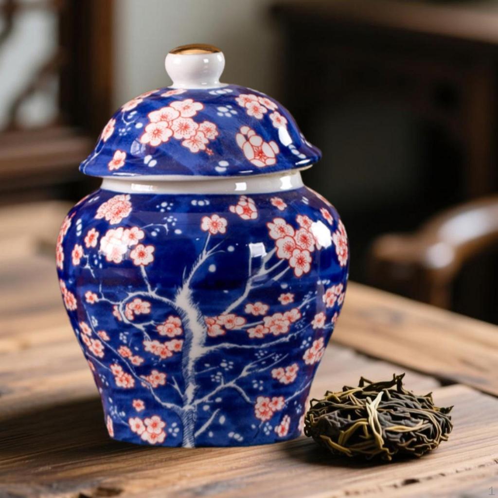 Chinese Porcelain Flowers Tea Canister Ginger Jar 250ml Storage Decorative Vase for Bedroom
