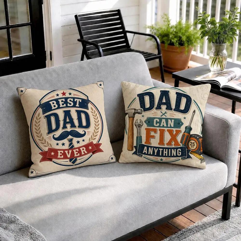 Fathers Day Dad Cushion Cover Natural Breathable Durable Linen Printed Decor Pillow Case Sofa Bedroom