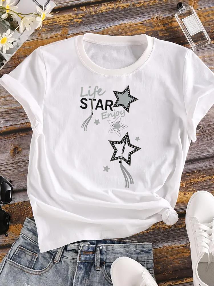 (Asian Size) Flower Letter Trend Female Top Fashion Graphic Short Sleeve T-shirts Casual T Shirt  Lady Printed Clothing Women Tee