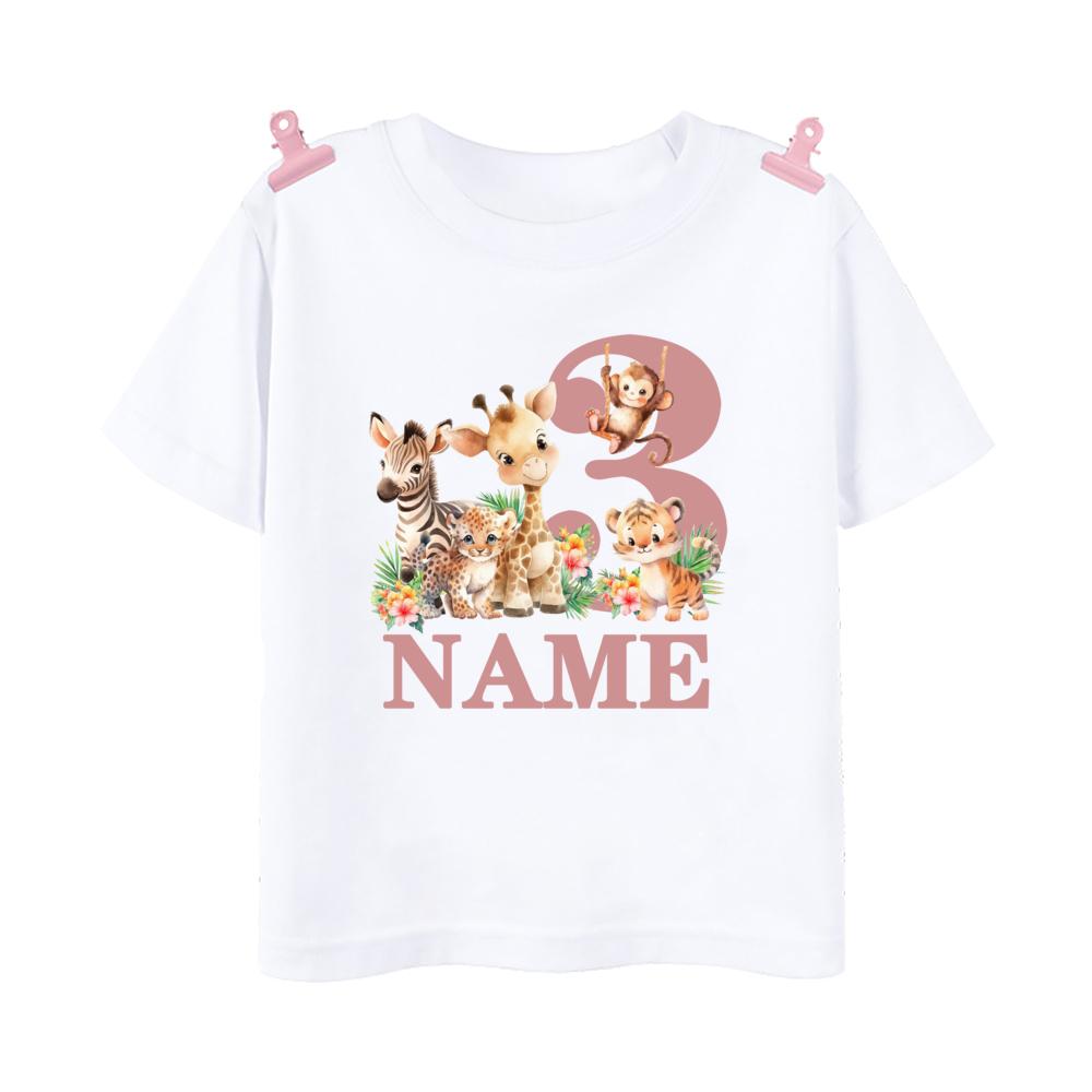 Personalized Birthday Shirt 19 Year Shirt Wild Tee Girls Wild Jungle Theme Party Tshirt Animal with Name Outfit Kids Tops Gift