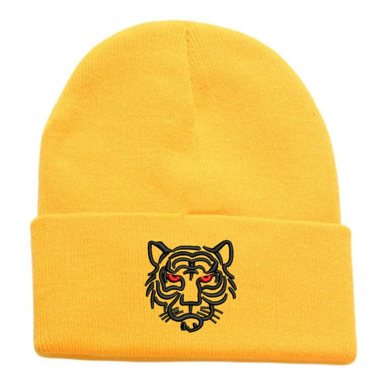 Tiger head embroidered wool knitted hat student outdoor men's and women's autumn and winter thermal hat pullover hat