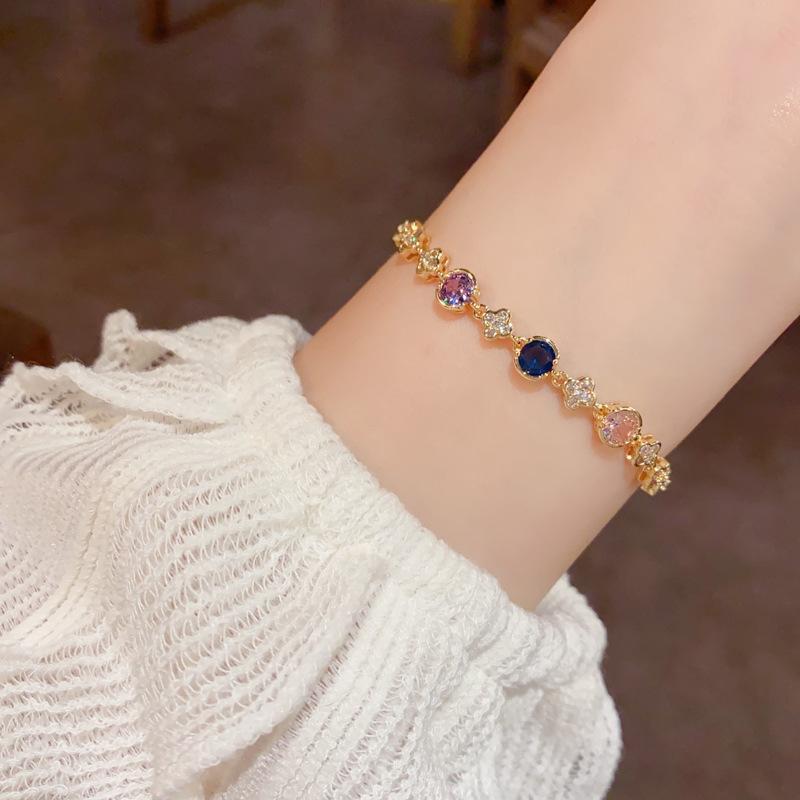 Light Luxury French Style Full Diamond Petal Pull Adjustable Women Fashion Bracelet