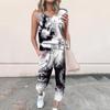 Women Non-Positioning Round Neck Tie-Dye Casual Sleeveless Vest Sports Suit