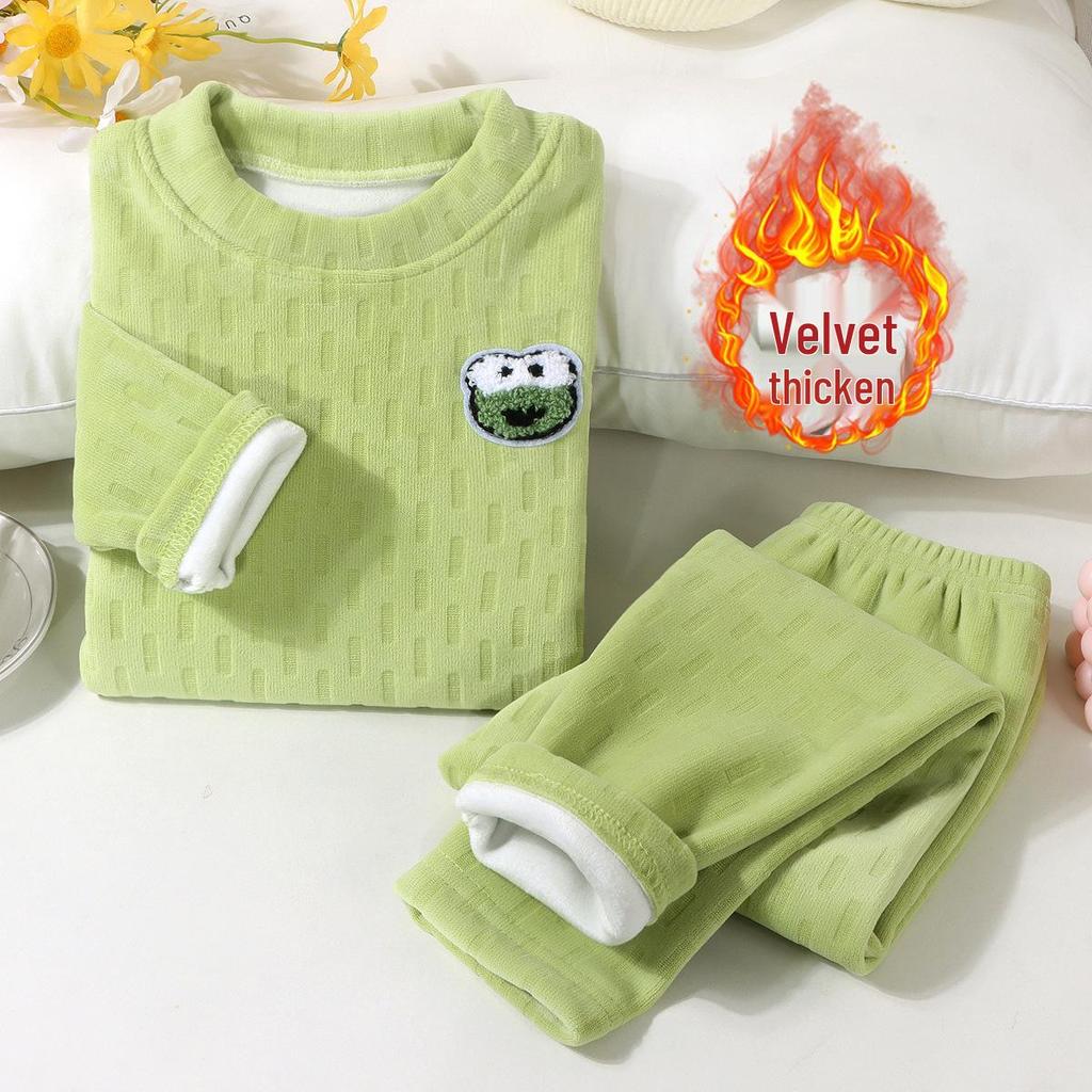 Kids' Cozy Velvet Pajama Set for Boys and Girls - Thick, Two-Piece, Autumn/Winter Wear