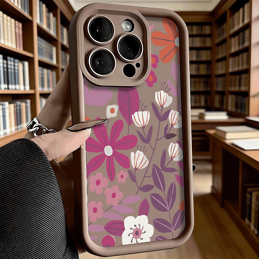 Purple Floral Pattern Phone Case for iPhone 17 16 15 14 13 12 11 Pro Max Plus Anti Scratch, Gel Flexible Protective