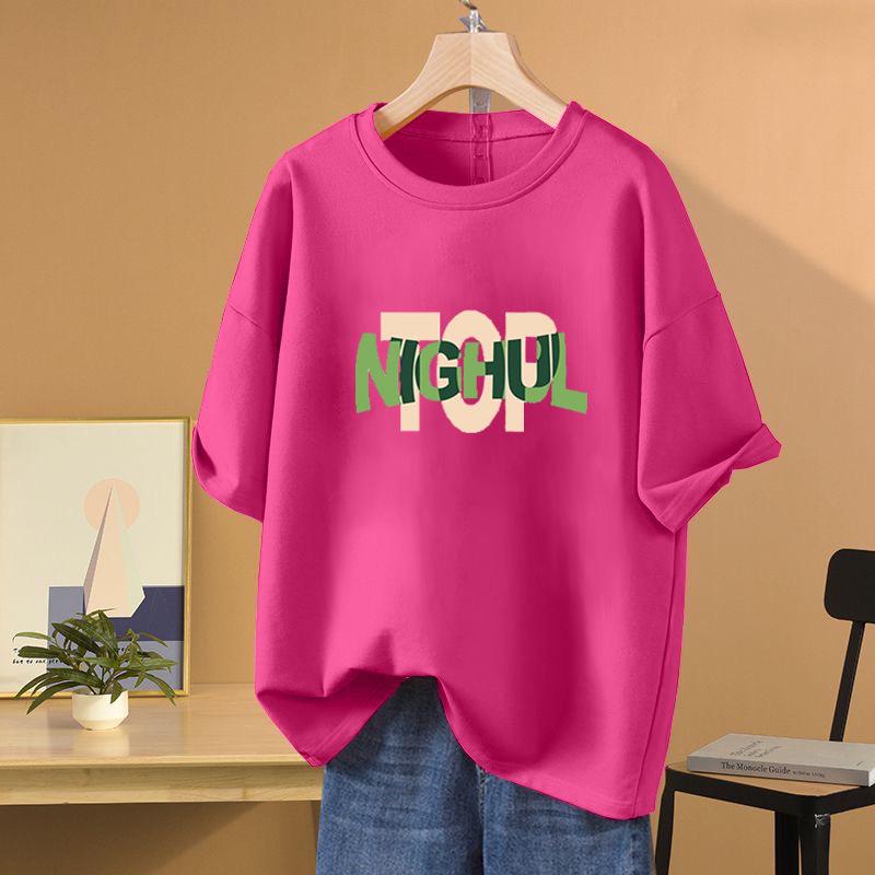 2025 Summer Women's Plus Size Slimming Cotton Round Neck Tee - European Style