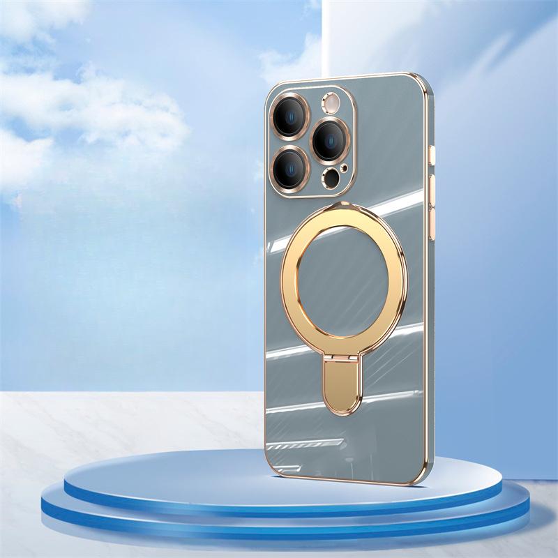 

Подходит для Iphone16promax Прочный магнитный чехол для телефона, Apple 14 Однотонный гальванизированный 15 Невидимая подставка 12 Apple 12Promax серый