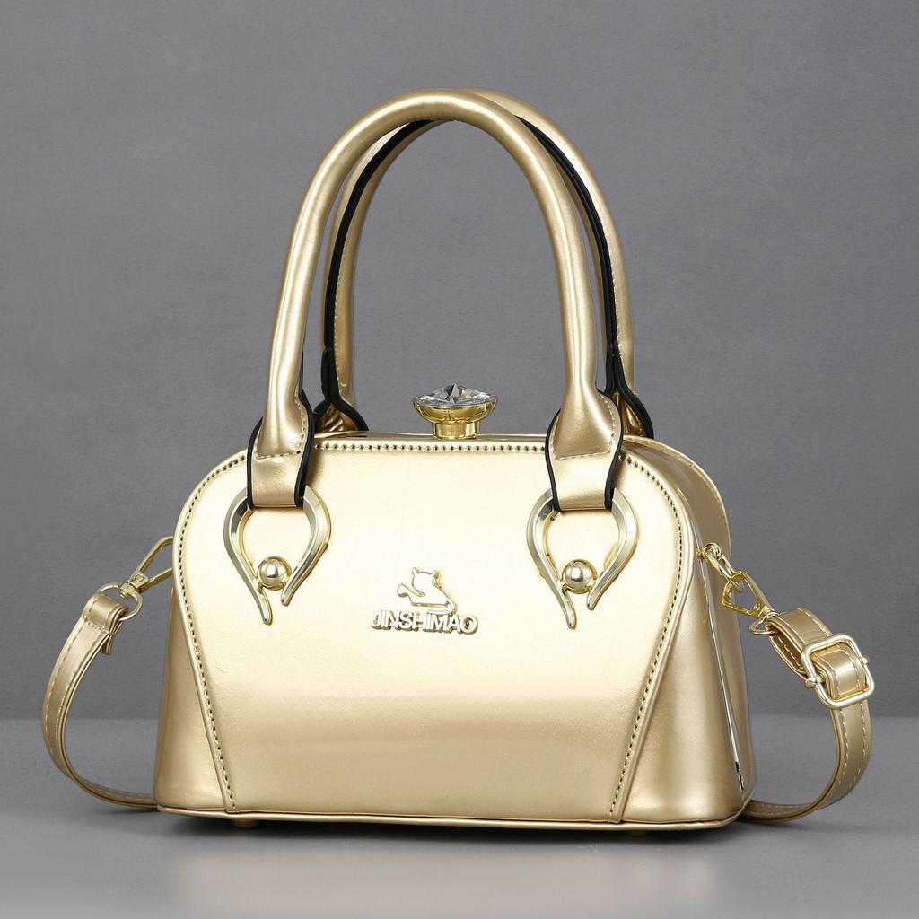 Glossy Leather Handbag Women's Shoulder Bag Fashion Lady's Brand Shopping Crossbody Bag Elegant Diamond Steel Clip Women's Bag