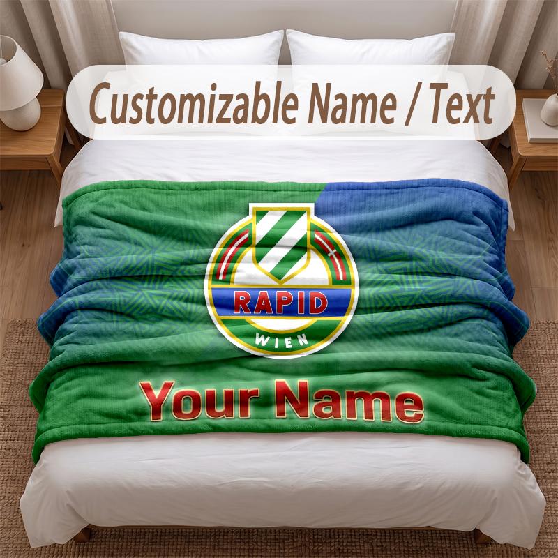 Rapid Wien FC Printed Flannel Blanket Custom Name Text Soft Warm Throw For Bedroom Holiday Gift