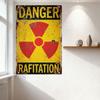 Vintage Danger Radiation Metal Tin Sign, Weathered Aged Warning Plaque with Radiation Symbol, Rusty Decor for Man Cave Bar Home