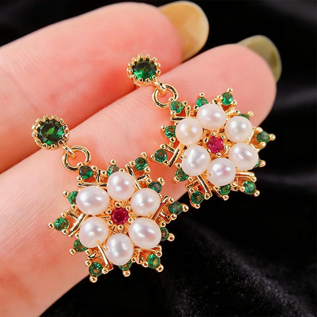 Natural Freshwater Pearl Stud Earrings Women s Light Luxury High-end Sensual Emerald Zircon Flower Earrings S925 Silver Needle 2026