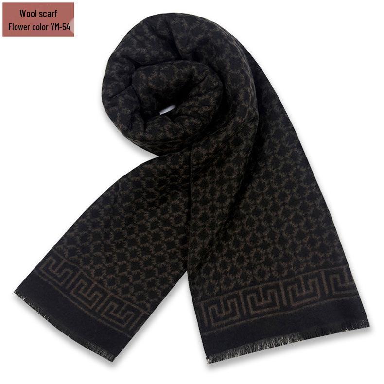 Men's Pure Gray Plaid Wool Blend Winter Scarf - Thick and Warm