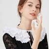 Korean Style Women Double Layer Pleated False Collar Shawl Scalloped Lace Trim White Half Shirt Lace-Up Poncho Capelet