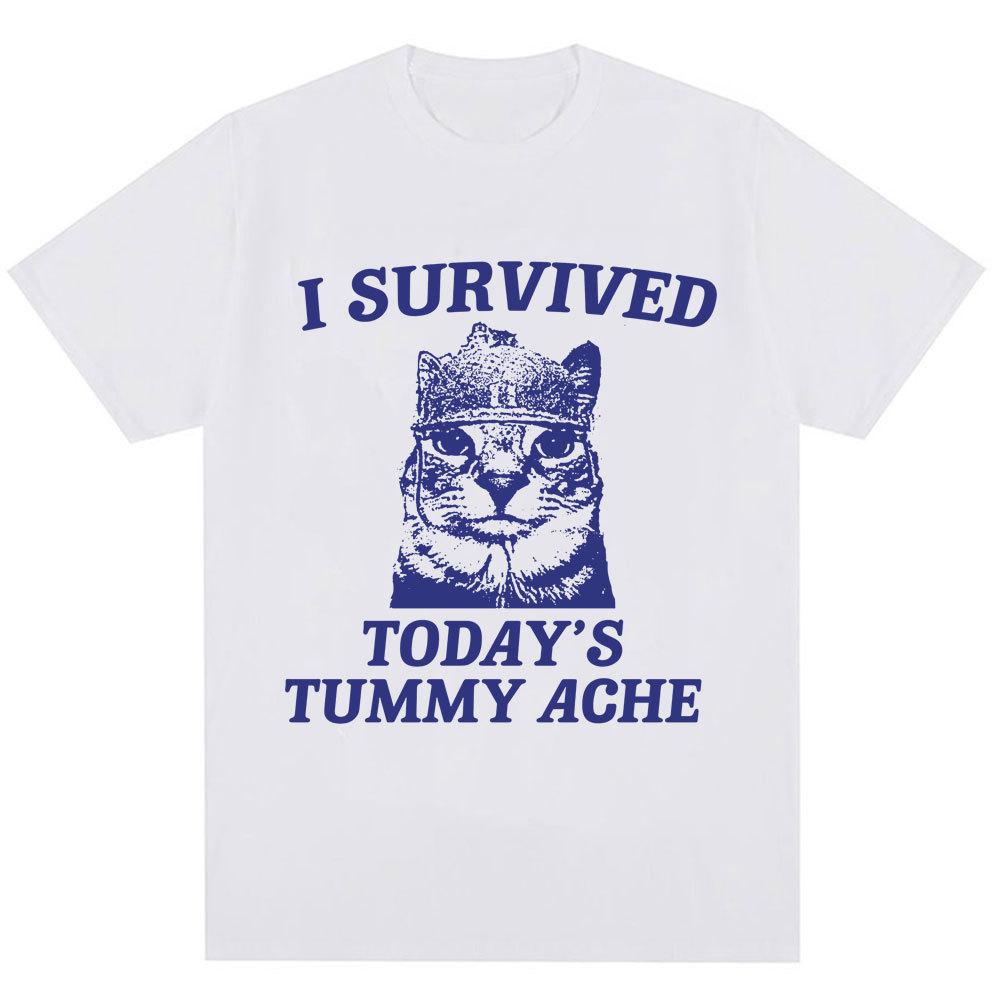 

Thousand Yard Stare Cat Funny I Survived. Meme T-shirt Humor Style Vintage T Shirt Men Women Oversized Casual Streetwear Daily S
