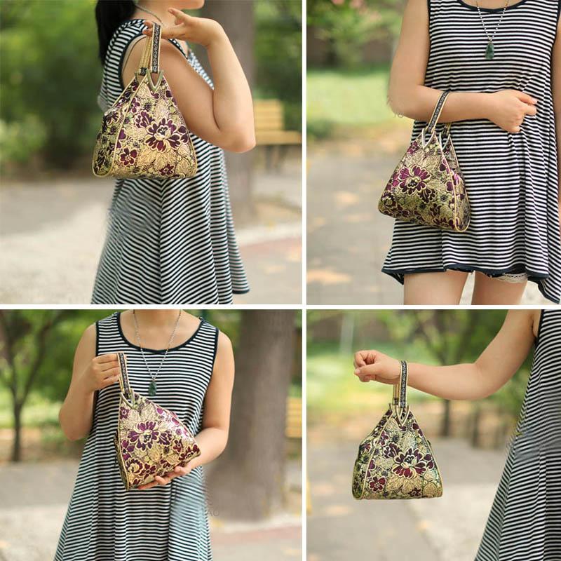 Flowers Embroidery Handbags Women Small Bag Shopper Purse Handbag Triangle Bag Mother Day Clutch Handy Bags One Handle Bags Mini