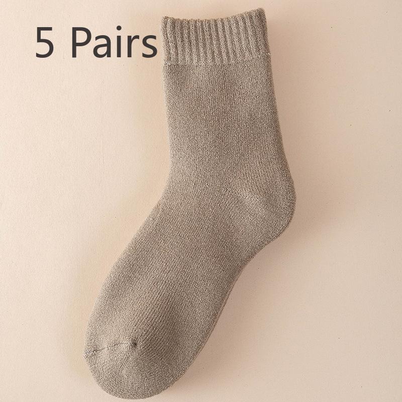 5 Pairs of Female Autumn and Winter New Pure Color Thickened Warm Rabbit Wool Tube Socks