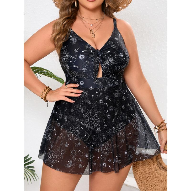 Women S Plus Size Black Floral Print One Piece Swimsuit