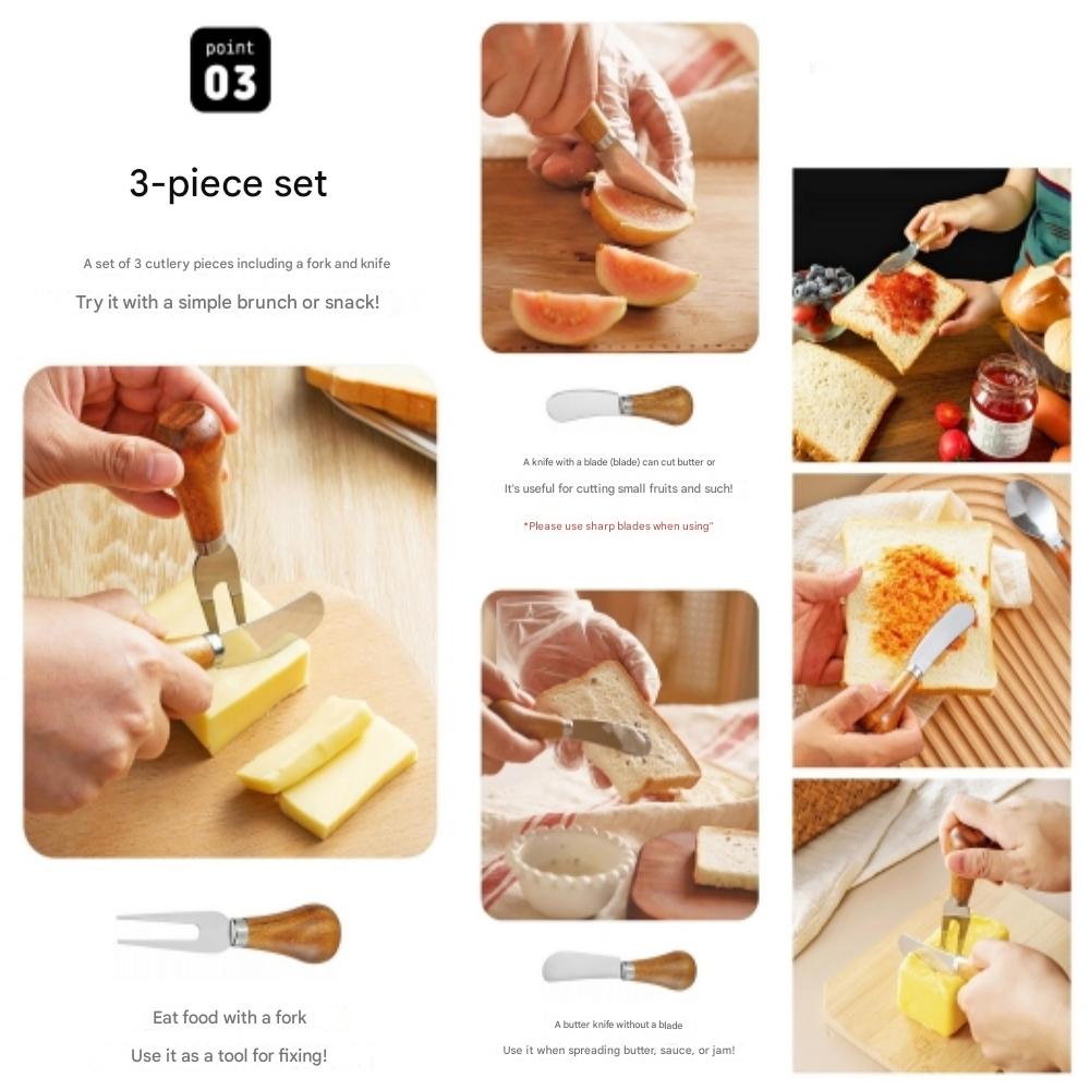 Stainless Steel & Wood Butter Knife 3-Piece Set (Butter Knife, (Blade) Knife, and Even a Fork)
