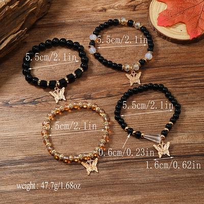 4 Stuks Trendy Vlinder Kralen Armband Set Voor Vrouwen Roze Blauwe Acryl Kralen Elastische Ketting Armband Vrouwelijke Boheemse Feest Zirconia
