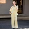 Summer new simple fashion loose temperament Tencel three-piece suspender trousers sunscreen top set women