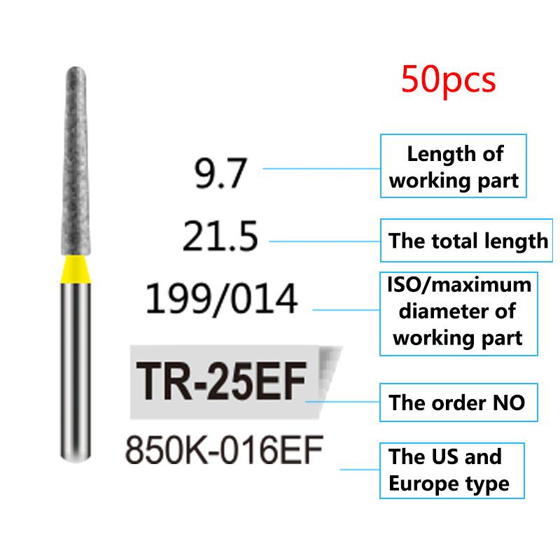 50Pcs Dental Diamond Burs Drill FG 1 6Mm For High Speed Handpiece Denspay Polishing Whitening Lab Material