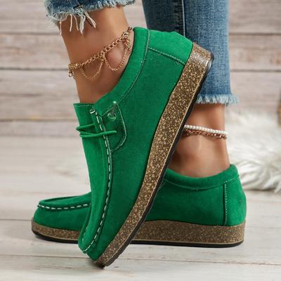 Women's Shoes Retro Suede Casual Shoes Classic Lace-up Loafers Outdoor Non Slip Walking Vulcanize Flats Sneaker