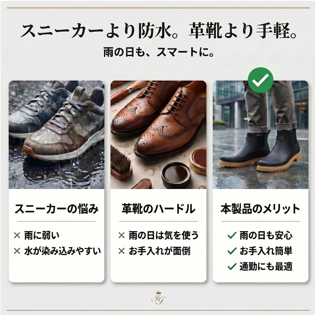 [Jollywalk] Men's Chelsea Rain Boots - Waterproof, Lightweight, Mid-Calf Length, Sizes 25-28cm