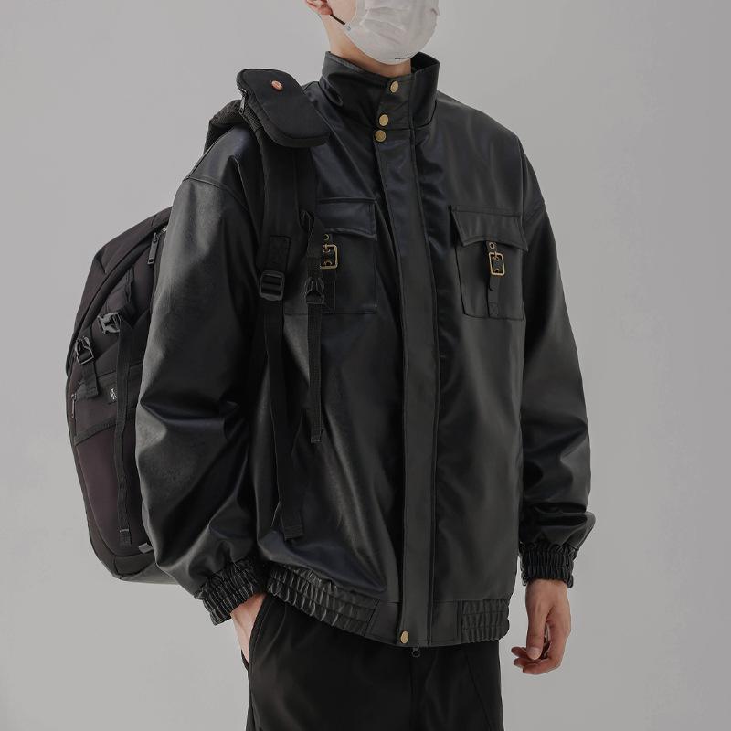 

Men s Retro Leather Pilot Jacket - Thickened for Spring, Autumn, and Winter - American Motorcycle Style with Cotton Lining. XL