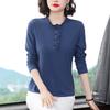 Women's Long-Sleeve Stand-Up Collar T-Shirts with Ruffled Collars, Loose Fit, Large Size - Perfect for Spring and Autumn