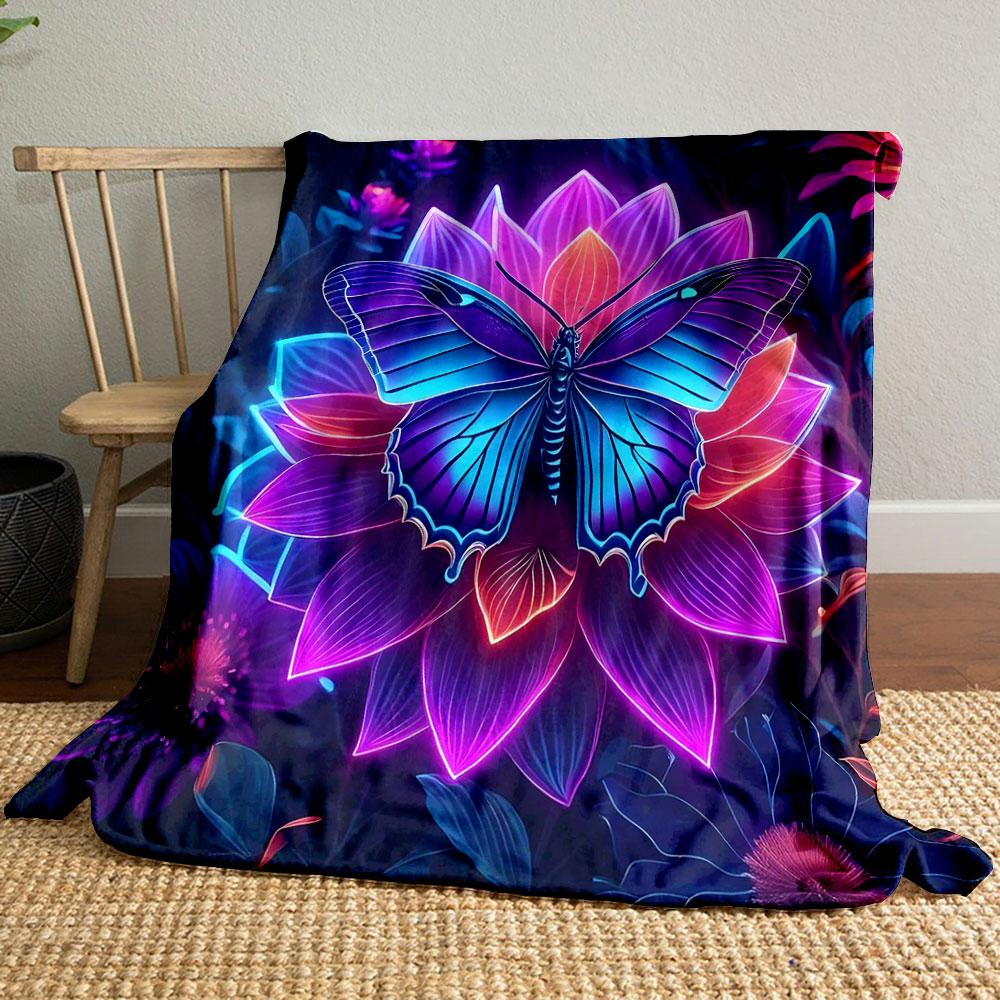Neon Butterfly on Flower print blanket soft and cozy perfect for the living room bed sofa or a nap,gift