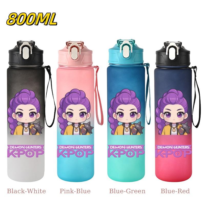800ML KPop Demon Hunters Gradient Cartoon Print Large Capacity Straw Water Cup Outdoor Portable Sports Drink Bottles Travel Mug