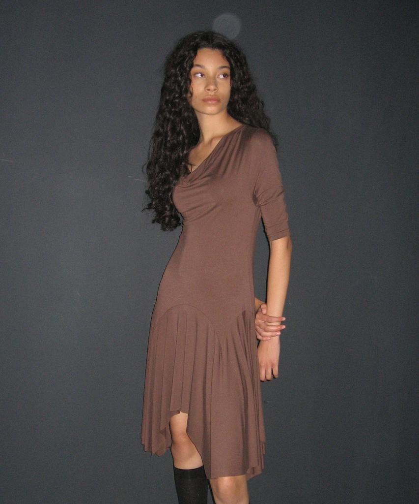 Partimento Woman Cowl Neck Asymmetrical Jersey Dress_Brown