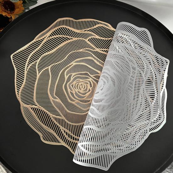 PVC Placemat Heat-Resistant Reusable Table Mat Hollow Rose Shape Insulation Pad for Dining Table Decoration