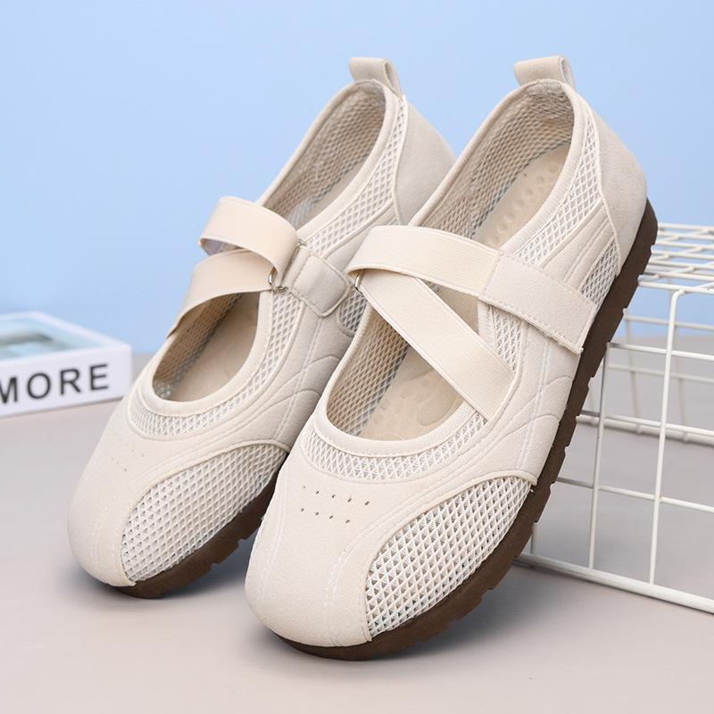New ugly cute shoes Velcro Mary Jane shoes flat casual shoes super soft and comfortable mesh shoes
