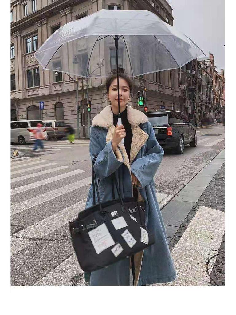 Women's Mid-Length Denim and Lamb Wool Parka (2025 Winter Collection)