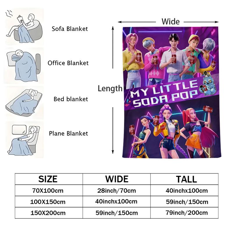 K-POP Huntrix & Saja Boys Flannel Blanket Soft Warm Throw for Sofa Bed Cover Office Nap Cape Travel Camping Anime Fans Kids Gift
