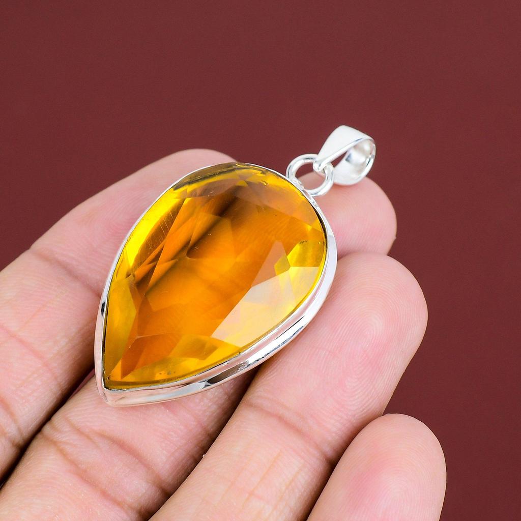 Faceted Citrine Pendant 925 Sterling Silver Pendant Real Gemstone Jewelry Handmade Pendant Citrine Jewelry Gifts For Wife Brand New Pendants