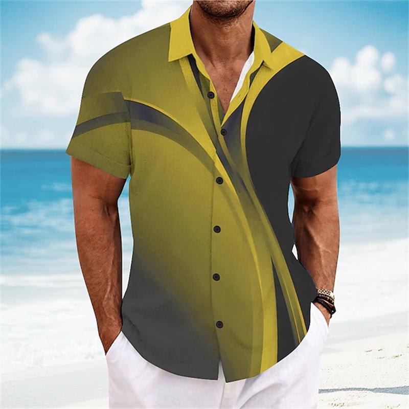 Men's Summer Color-Blocked Short-Sleeve Shirt, Stylish Design, Outdoor Casual Vacation Men's Shirt, Comfortable and Soft Fabric