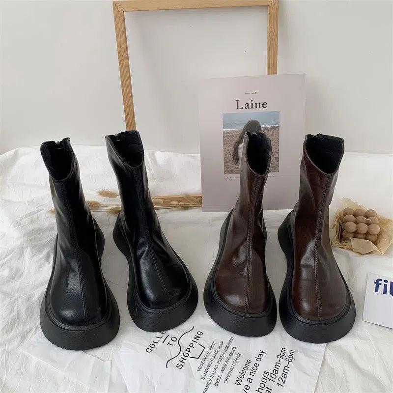 Big Head Soft Leather Martin Boots Women's 2025 New Spring Student Korean Version Versatile Retro British Style Platform Short Boots